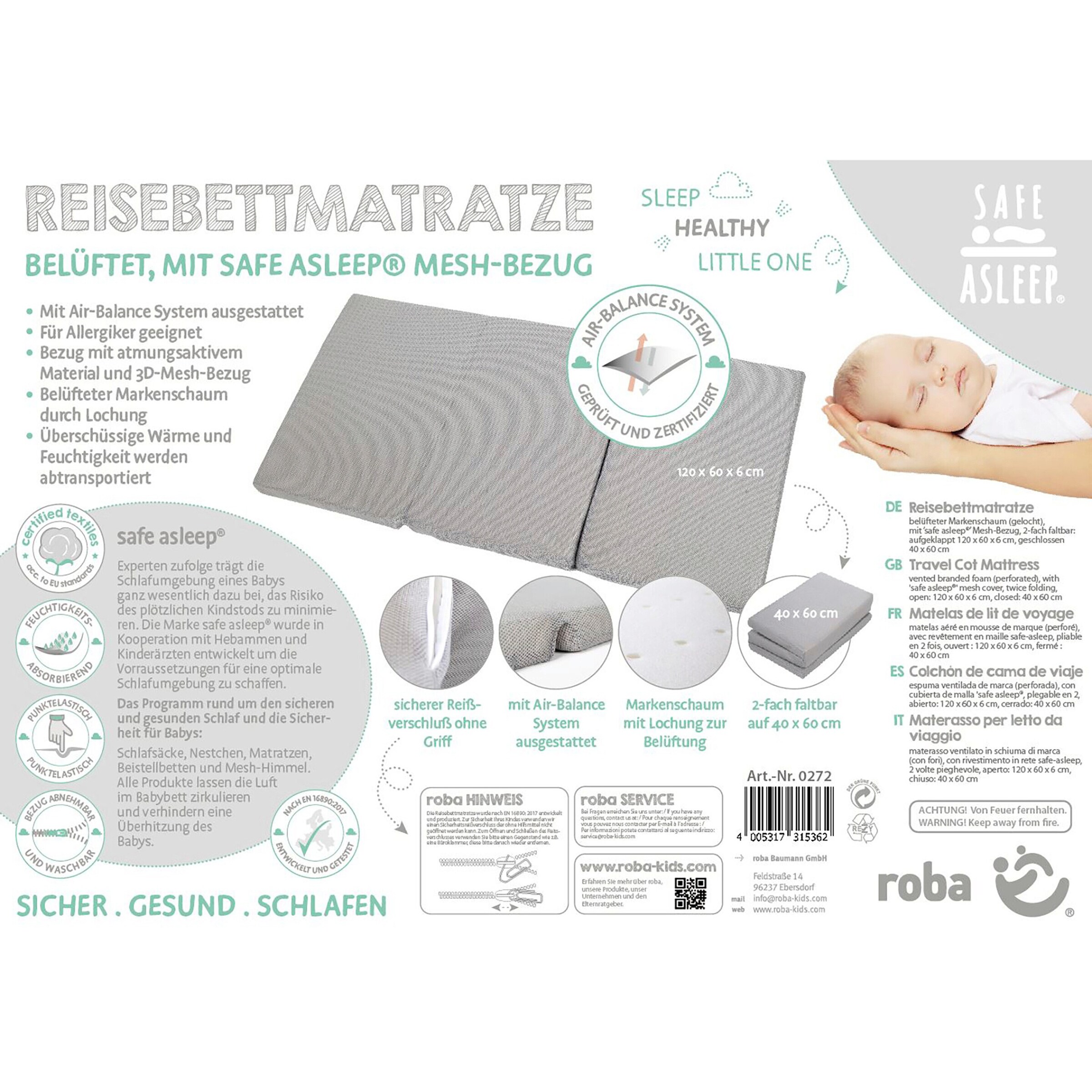 roba Reisebettmatratze Air, 60x120 cm safe asleep®