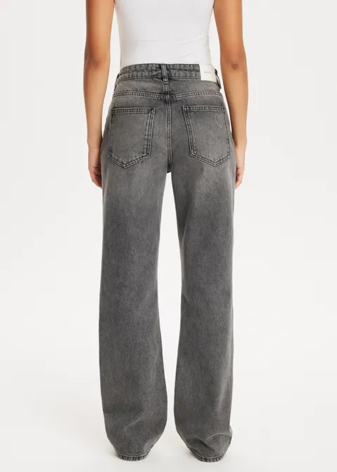 Straight leg jeans met hartjes grijs (GRS)