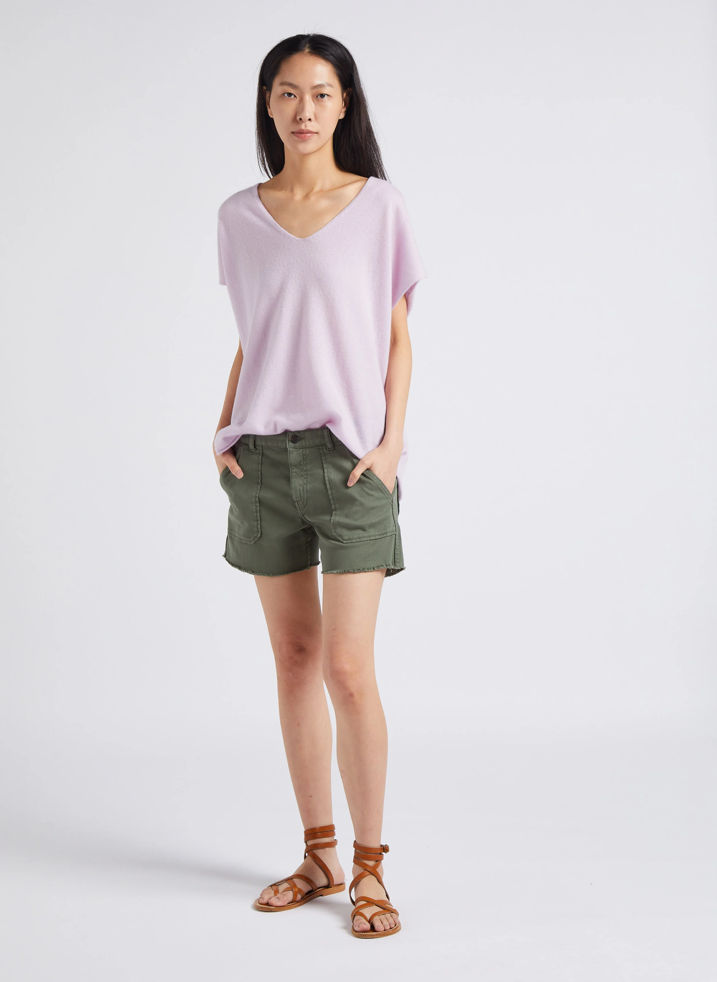 TOOLS - Short droit en denim stretch| Kaki