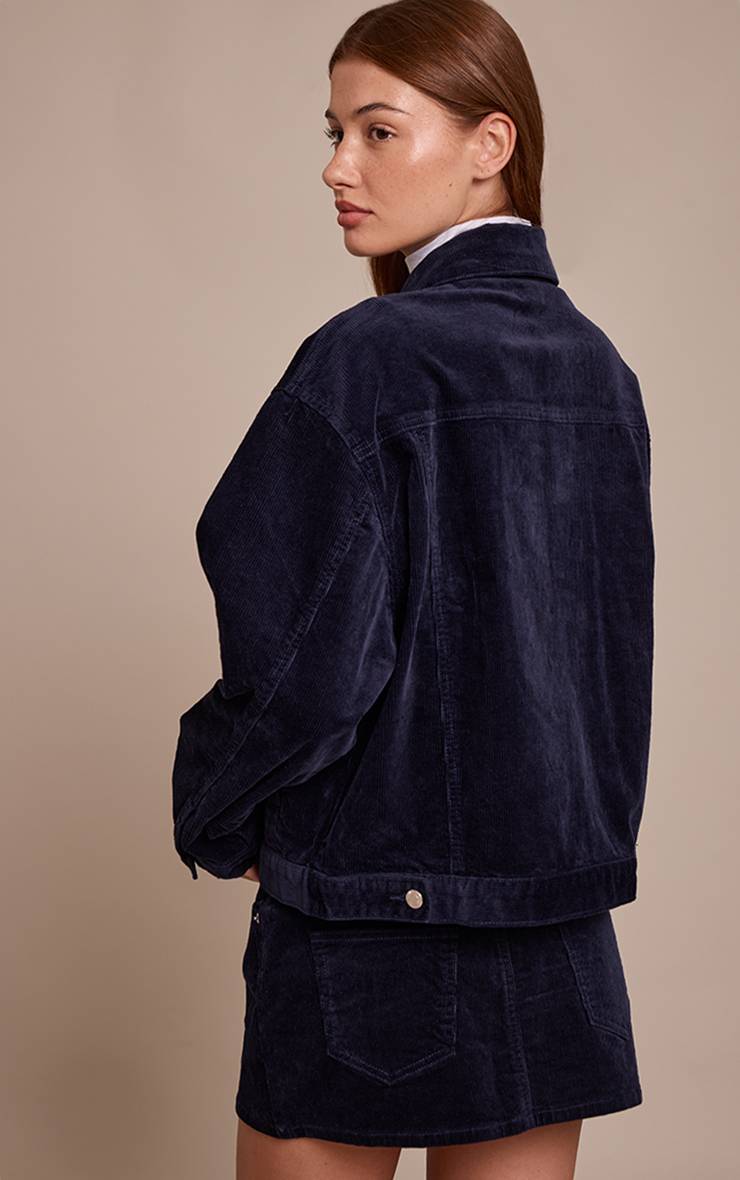 Bleu Marine Veste En Velours Côtelé Coupe Boxy Classique