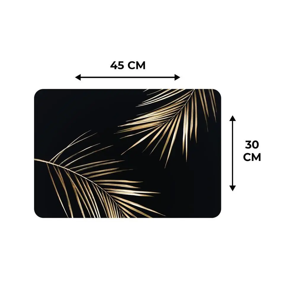 MuchoWow Placemat (6stuks) 45x30cm Bladeren Planten Goud Zwart