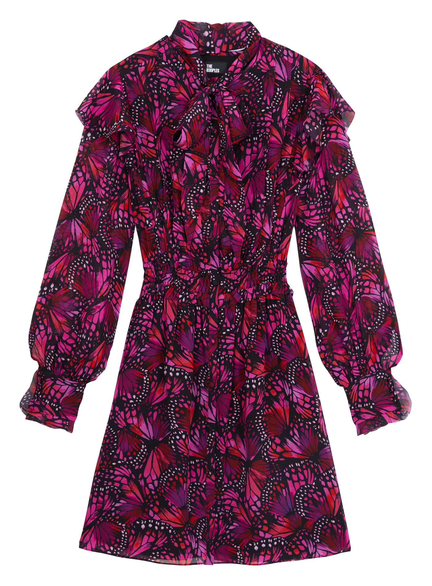 Robe courte col lavallière imprimée| Rose