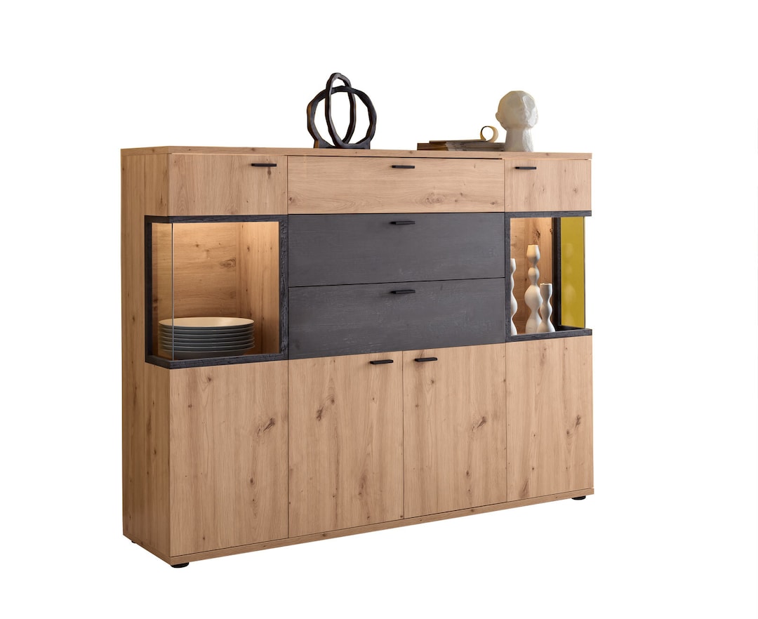 Highboard Atlanta Artisan Eiche Nachbildung/Burned wood 155 x 125 x 40 cm