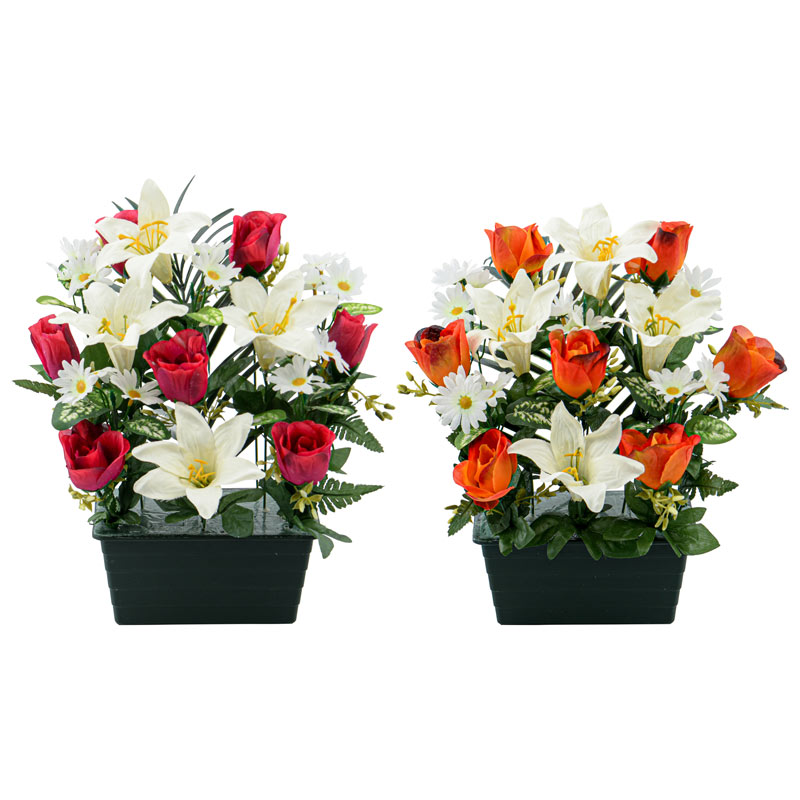 Jardinière de roses et lys trompette
