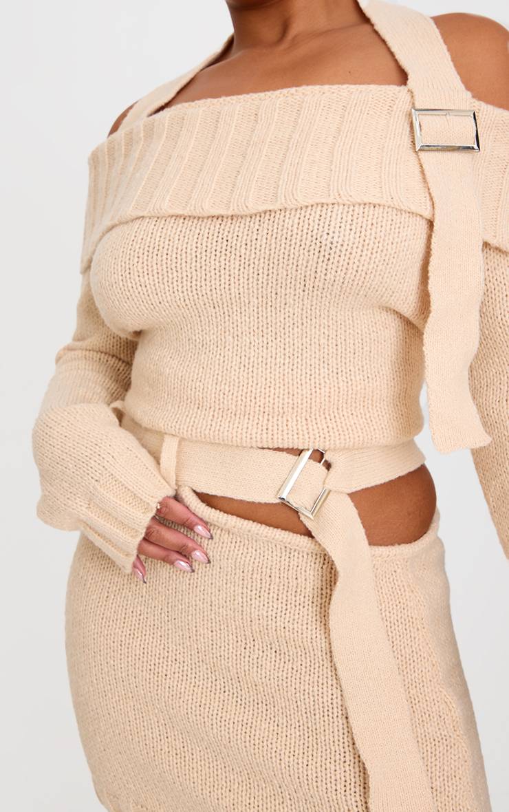 Crème Mini-jupe Grande Taille En Maille Avec Découpes Et Détail Boucle