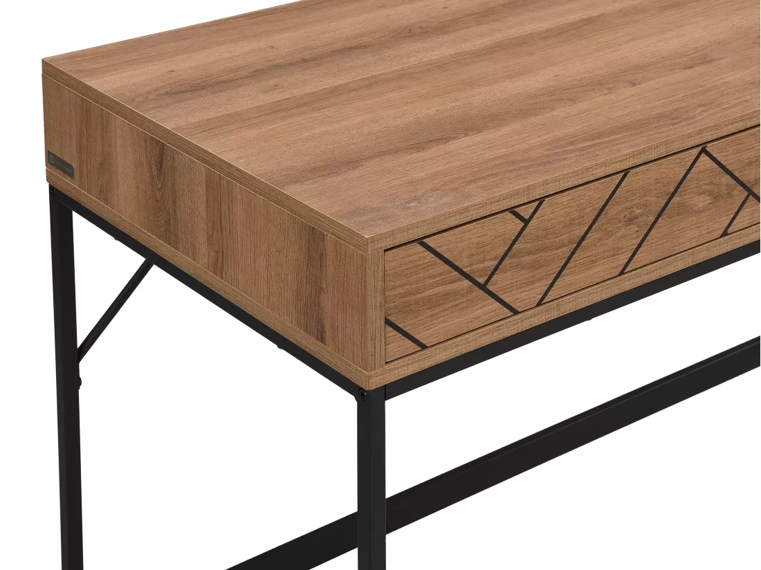 Console avec 2 tiroirs - MDF et acier - Coloris : Naturel et noir - CARATANA