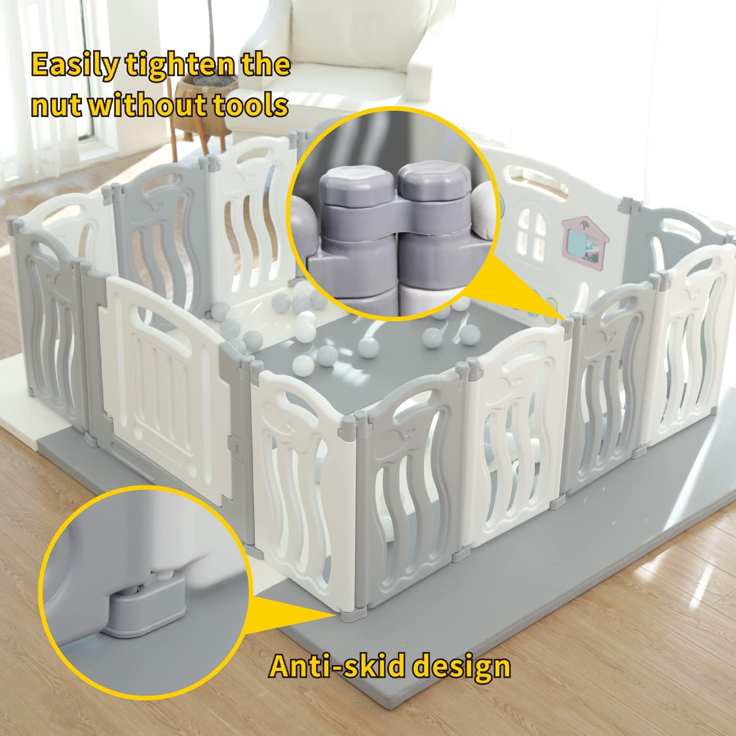 Gupamiga Parc Bebe Modulable 150 x 180 cm, Parc Enfant, Parc de Jeux Bébé, Blanc