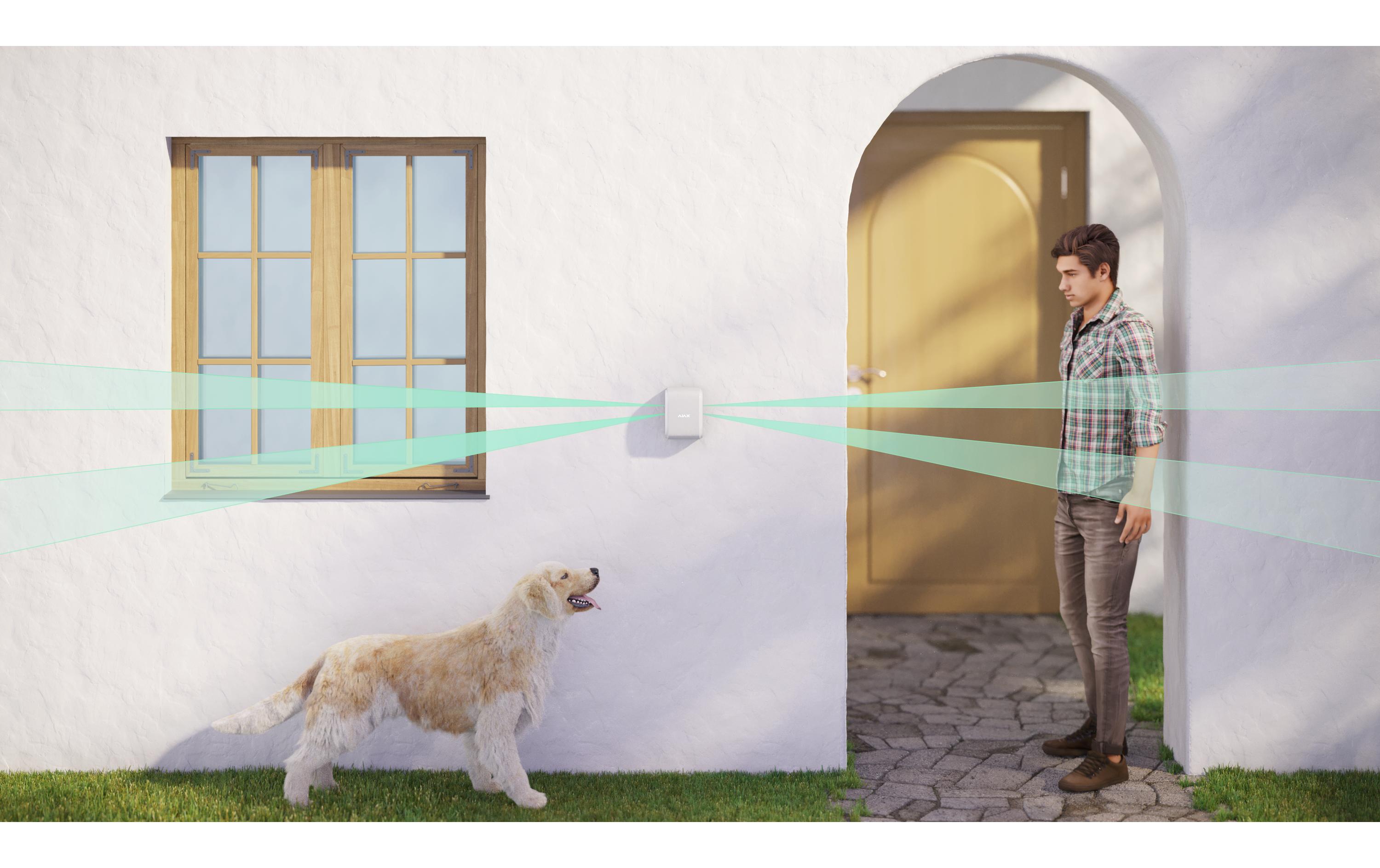 Baseline DualCurtain Outdoor Jeweller Weiss<br>Drahtloser bidirektionaler Vorhang-Bewegungsmelder für den Aussenbereich
