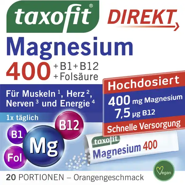 Magnesium 400 + B1 + B12 + Folsäure Direktgranulat