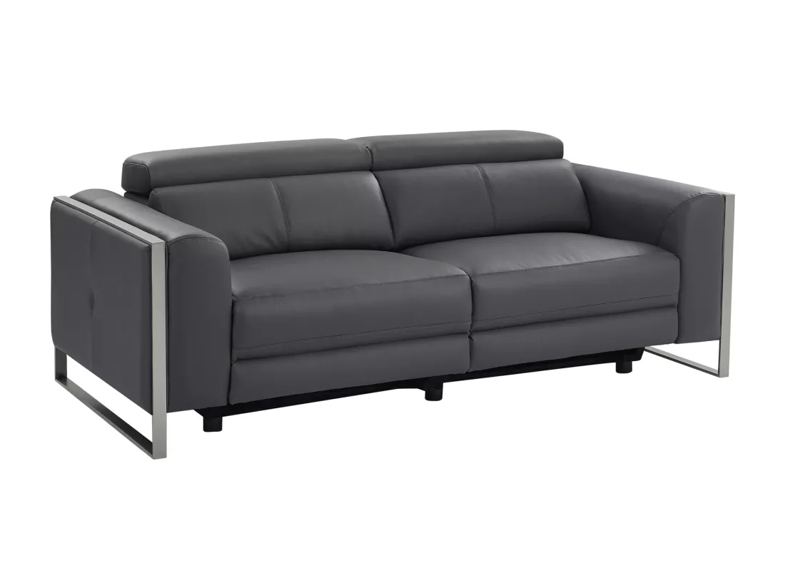 Canapé 3 places relax électrique en cuir gris anthracite DAVOLI
