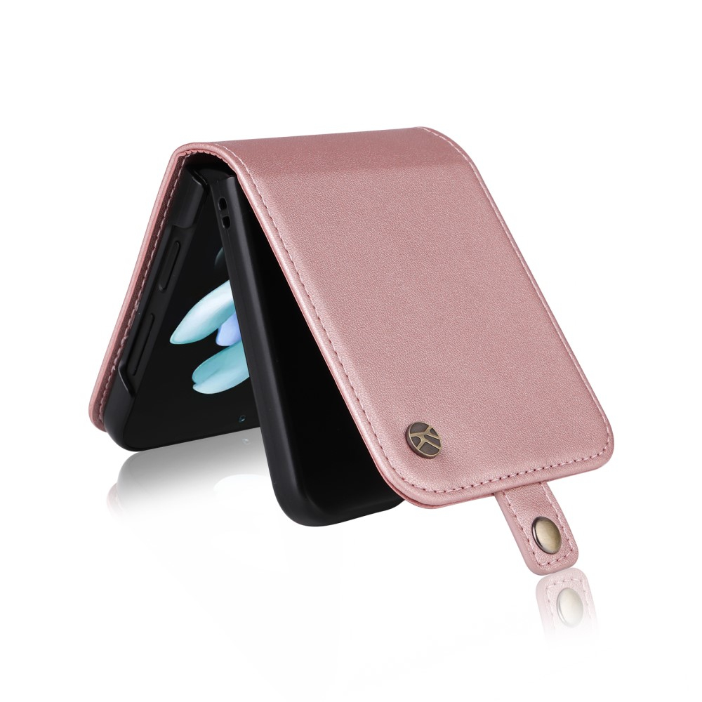 Samsung Galaxy Z Flip7 FE / Z Flip6 Leder Tasche Flip Cover mit Kartenfächer - Roségold