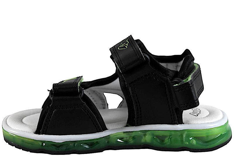 PONNY SANDAL I SORT OG GRØNT PU MED LYS