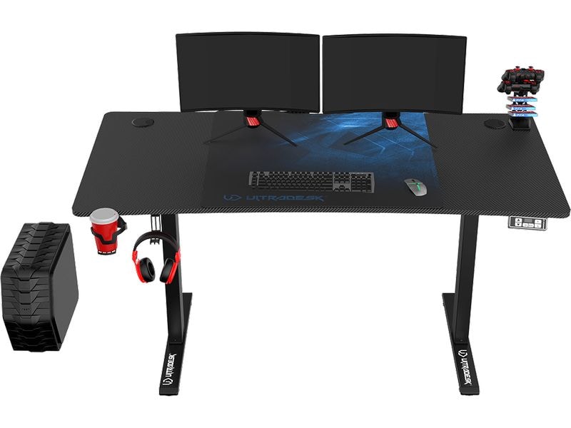 Ultradesk Gaming Tisch Level V2 Blau Elektrisch höhenverstellbarer Gaming-Tisch für bis zu zwei Monitore