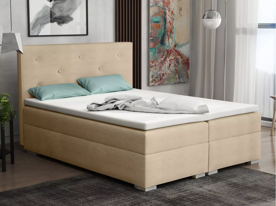 LIT BOXSPRING avec surmatelas Holta 200x200 cm, Orinoco 22 (Beige brun clair)