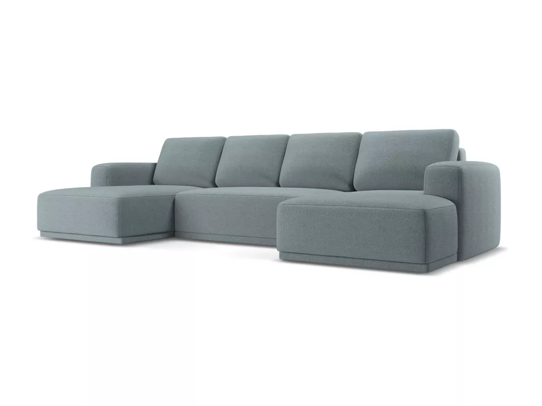 Canapé d'angle panoramique convertible en tissu chenille - jeans - KAILA