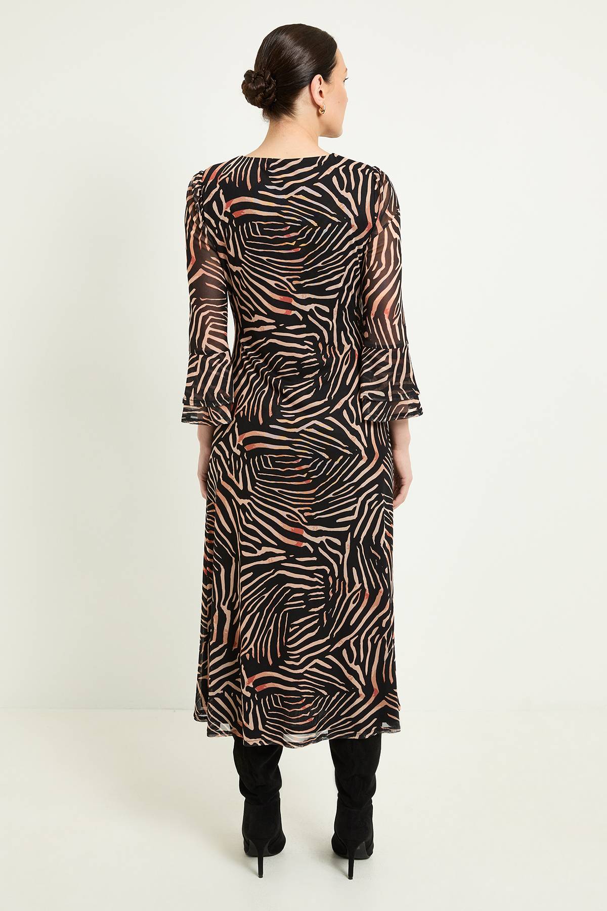 Wallis Robe Midi En Mesh À Imprimé Zèbre Avec Manches Évasées