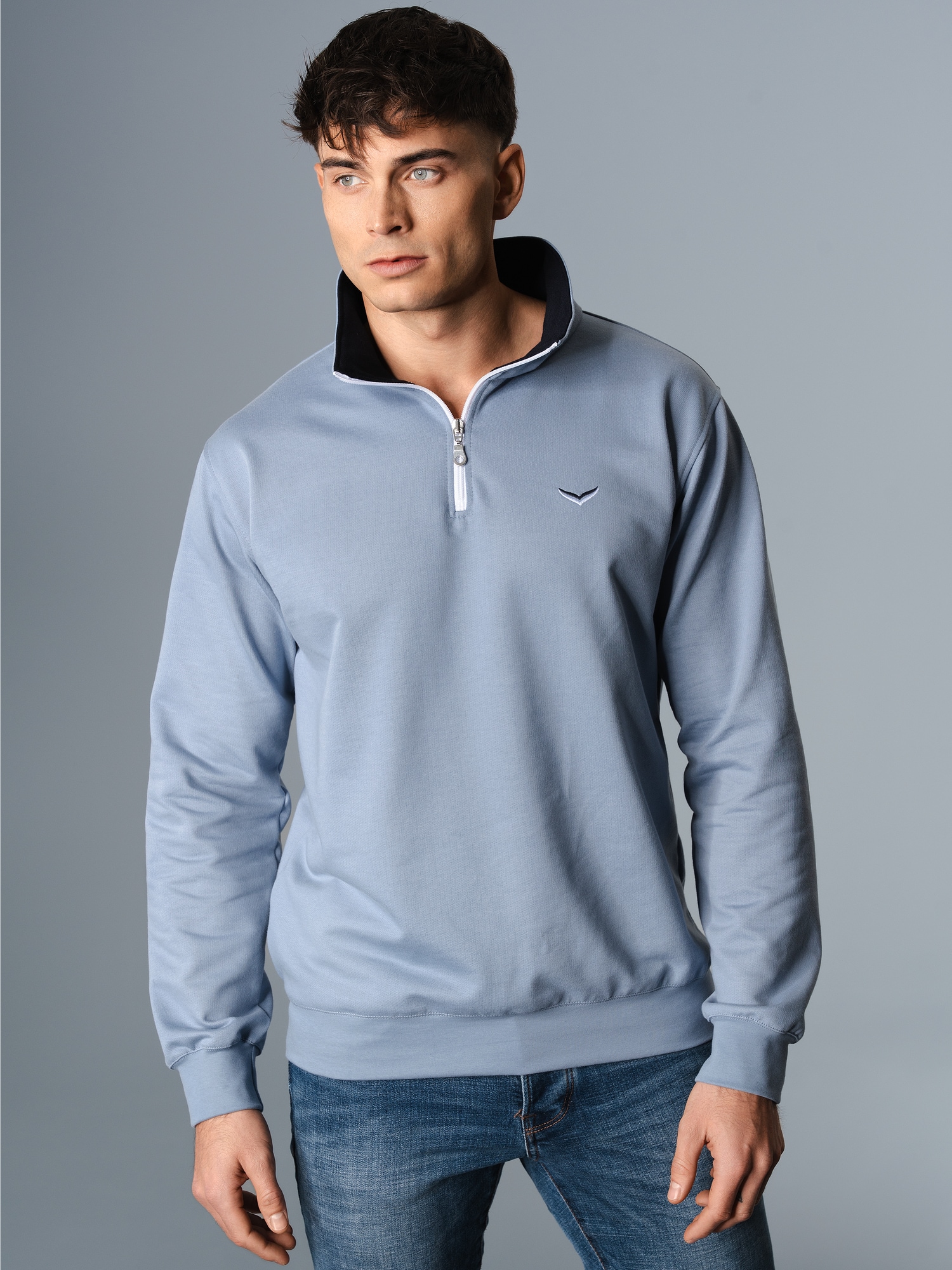 Sweatshirt mit Kragen und Reißverschluss Pearl-blue