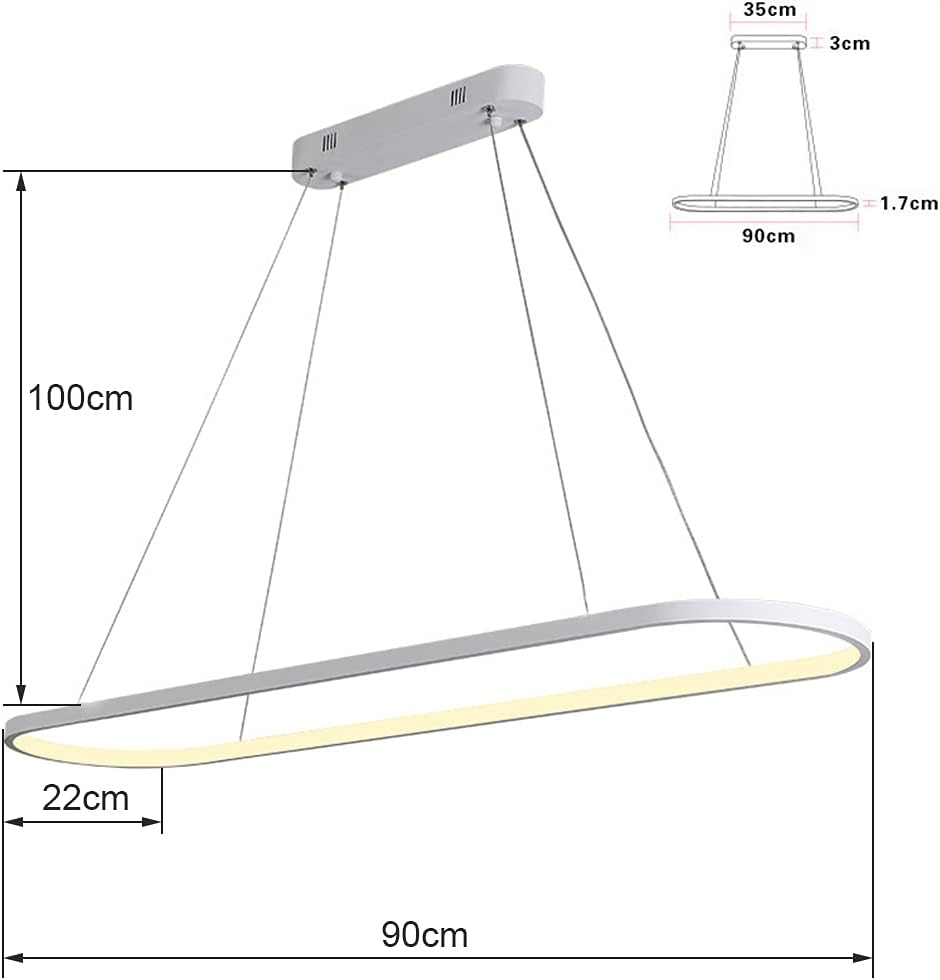 Pendelleuchte Oval Esstisch Büro Lampen, LED Hängeleuchte Dimmbar Deckenleuchte mit Fernbedienung, Modern Ring Design Kronleuchter für Esszimmer Küchenlampe Blendfrei (L90cm, Gold)