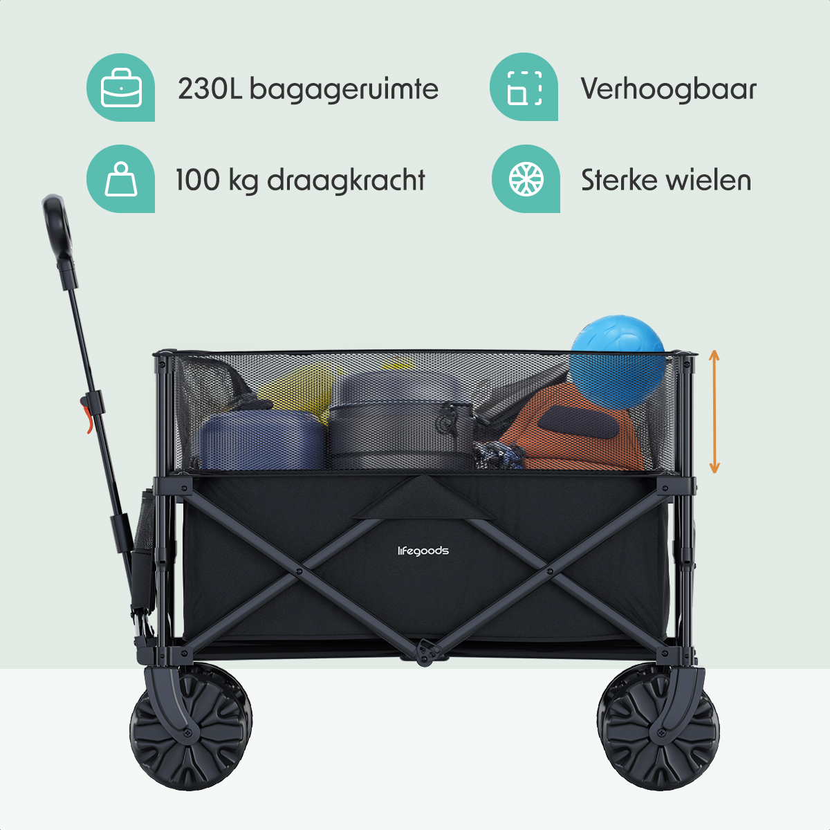 LifeGoods 230L bolderkar - Black