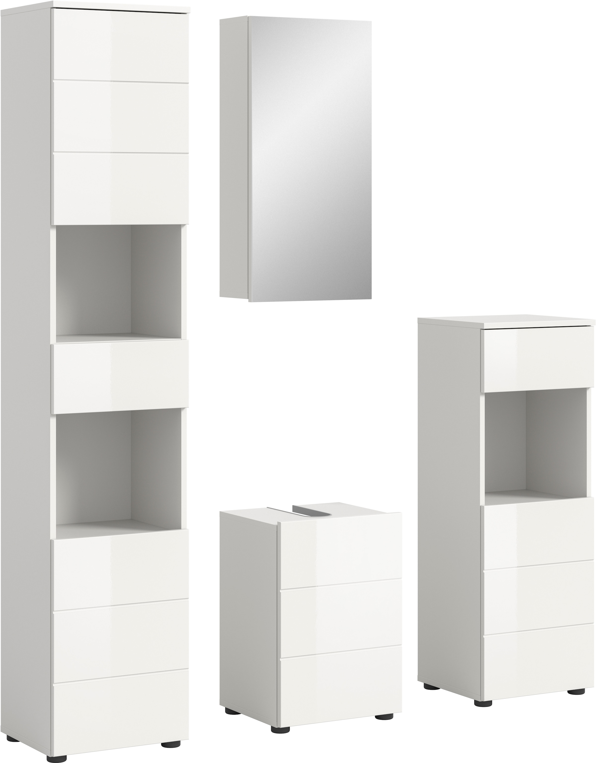 welltime Badmöbel-Set »Biel, Höhe 190 cm, Hochschrank, Unterschrank, Spiegel, Standschrank« 4 Stk. tlg.
