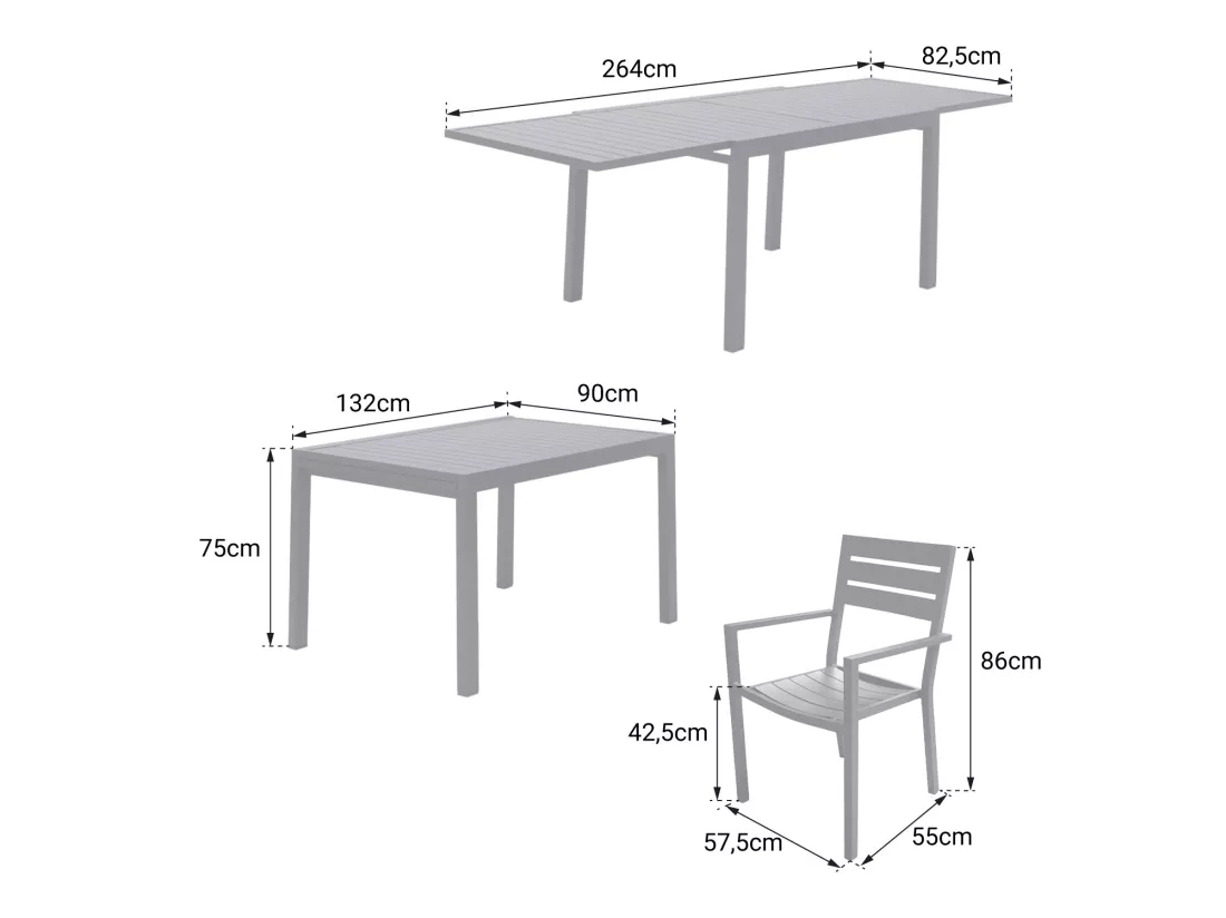 Salon de jardin VENEZIA extensible 132/264 en aluminium blanc - 10 places - HAPPY GARDEN