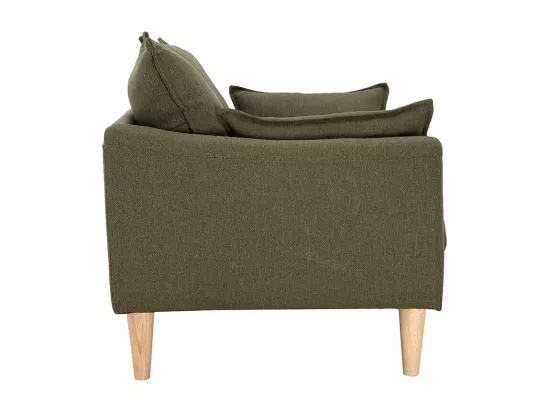Canapé scandinave 2 places en tissu kaki et bois clair KATE