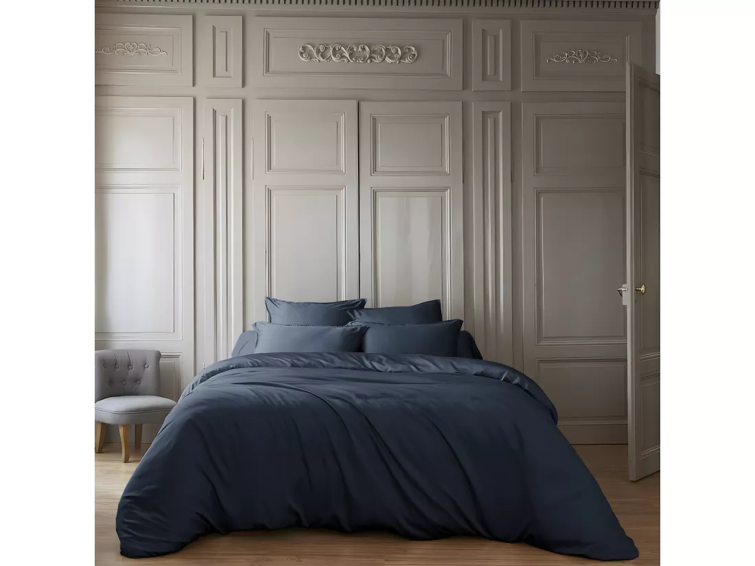DALIA - Taie de Traversin 185x85cm 100 % Viscose de Bambou Bleu nuit