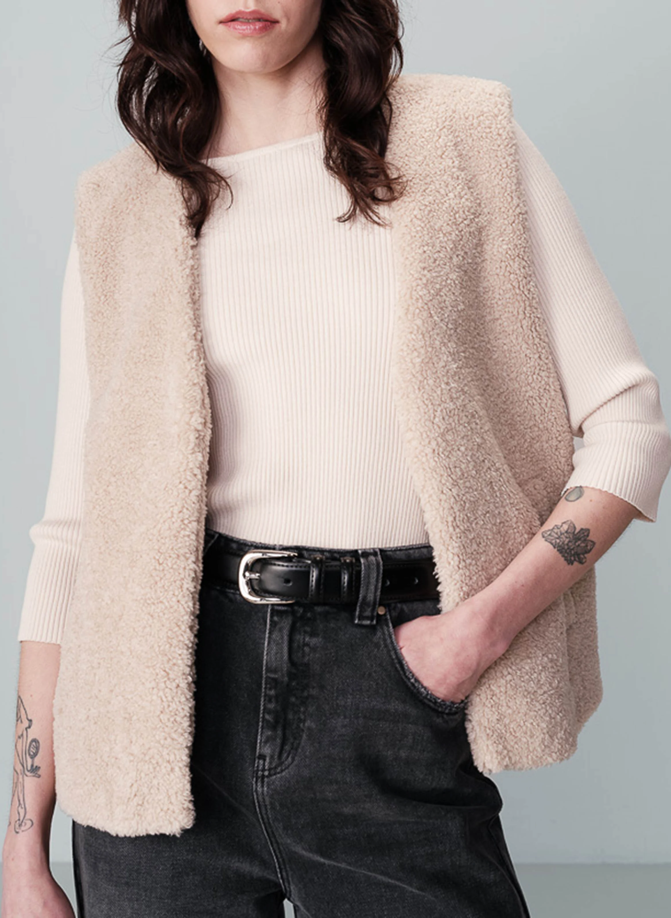 NIU - Veste courte sans manches effet shearling | Beige