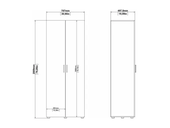 Garde-robe 2 portes Dscamacc, Meubles de chambre, Penderie de plain-pied, Placard à vêtements, 79x50 h201 cm, Chêne et Blanc