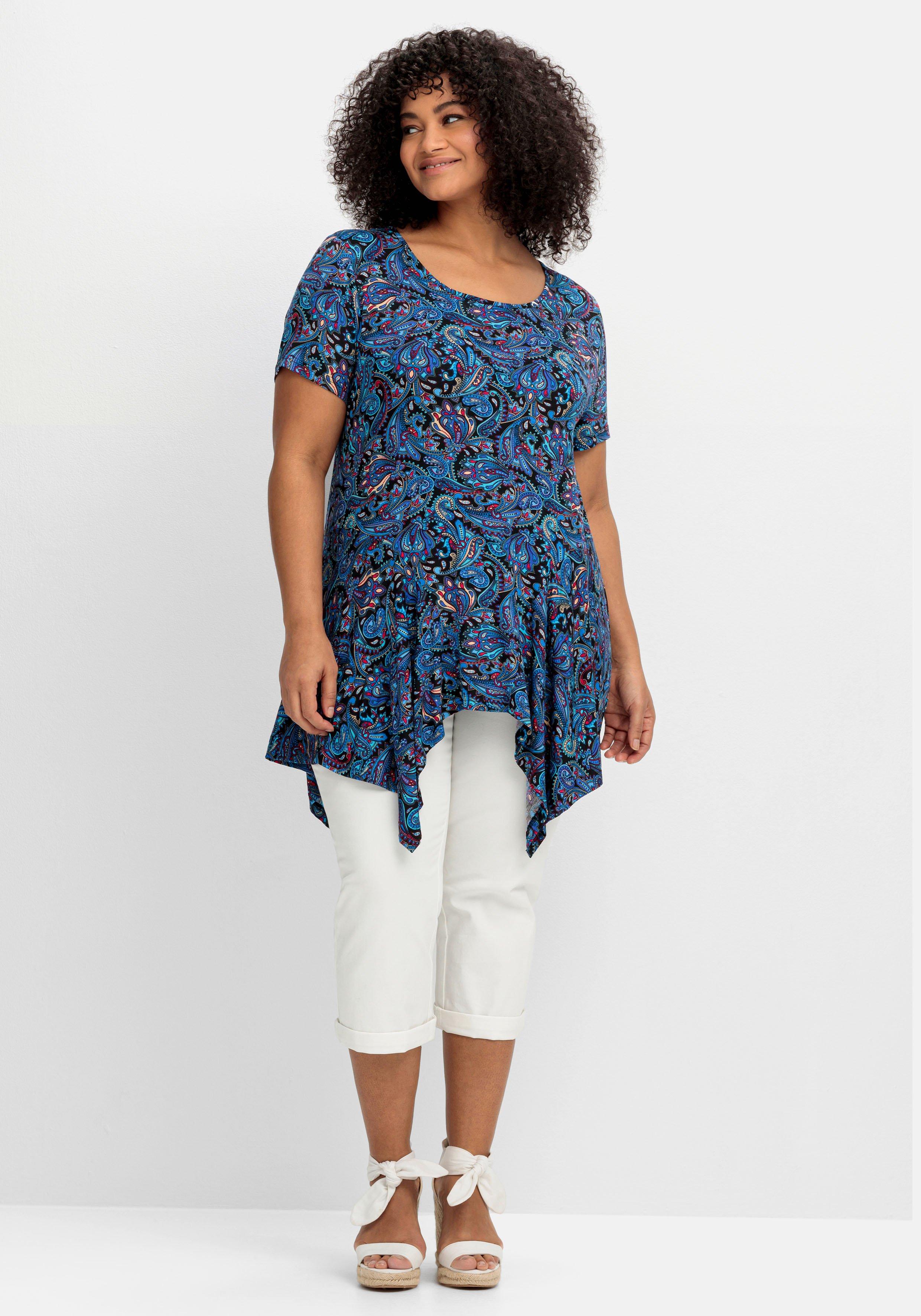 Zipfelshirt in Longform, mit Paisleydruck