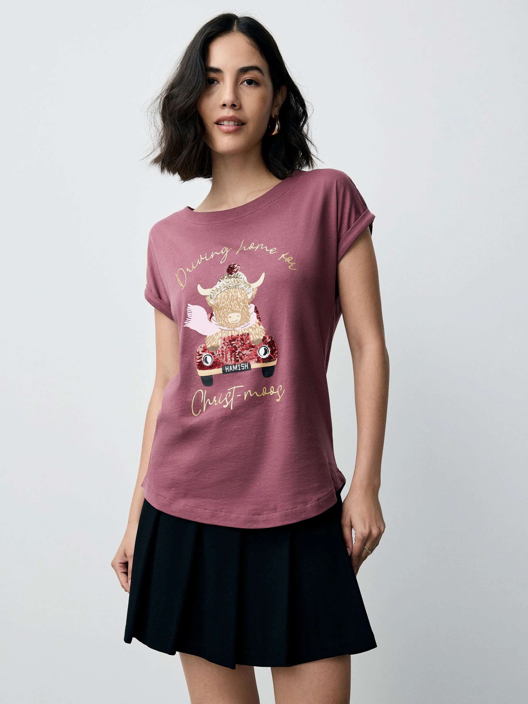 Roze Kerstmis Hamish - T-shirt met kapmouwtjes