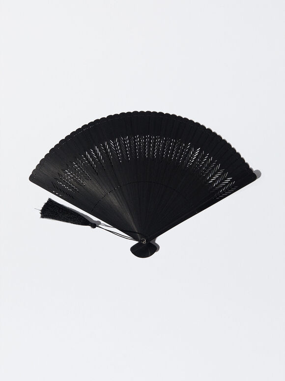 Leque de bambu perfurado - Preto