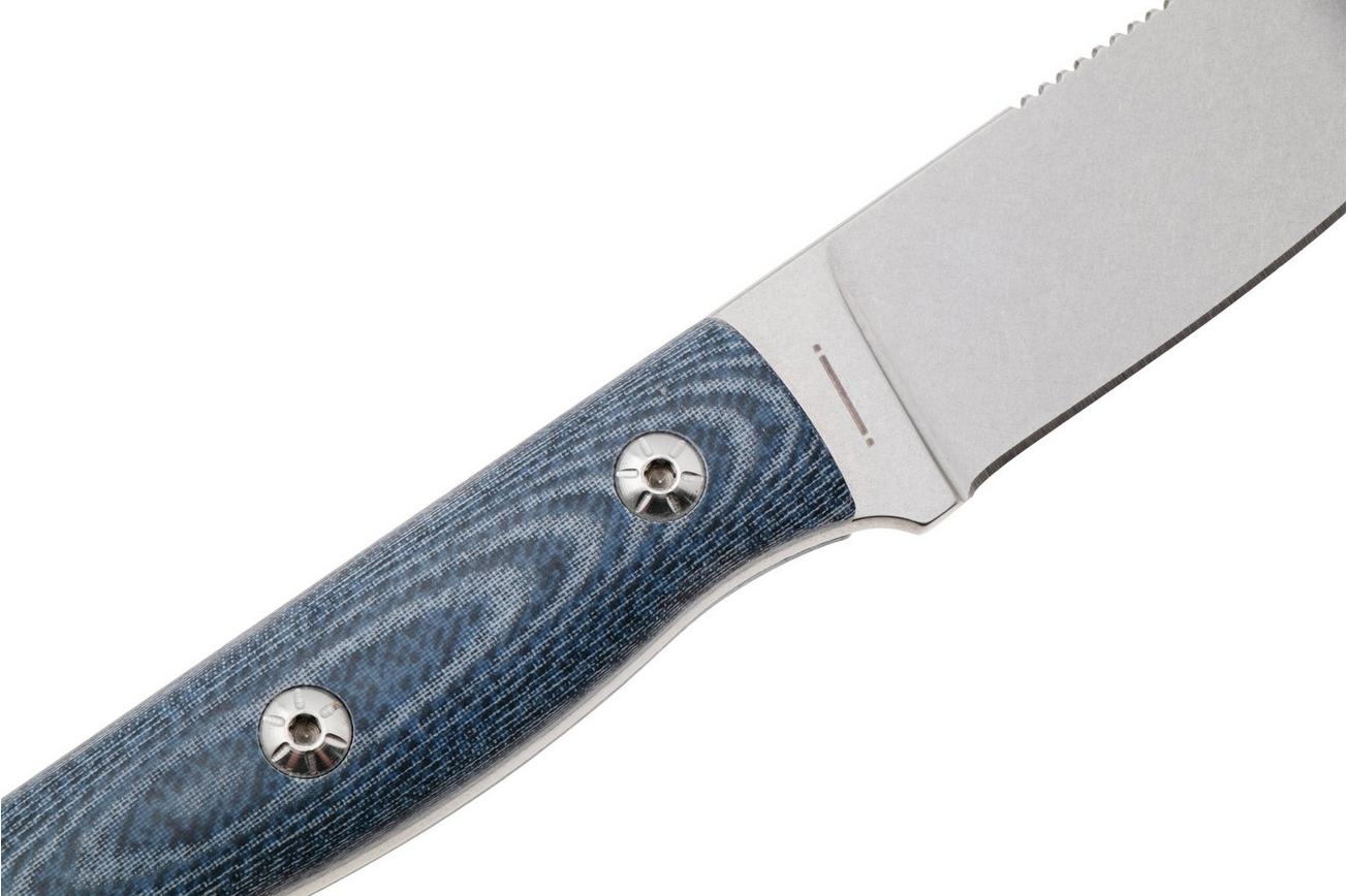 Maserin 915/MCJ Path, Stonewashed M390, Denim Jeans Micarta, vaststaand mes, Igor Bortolussi design