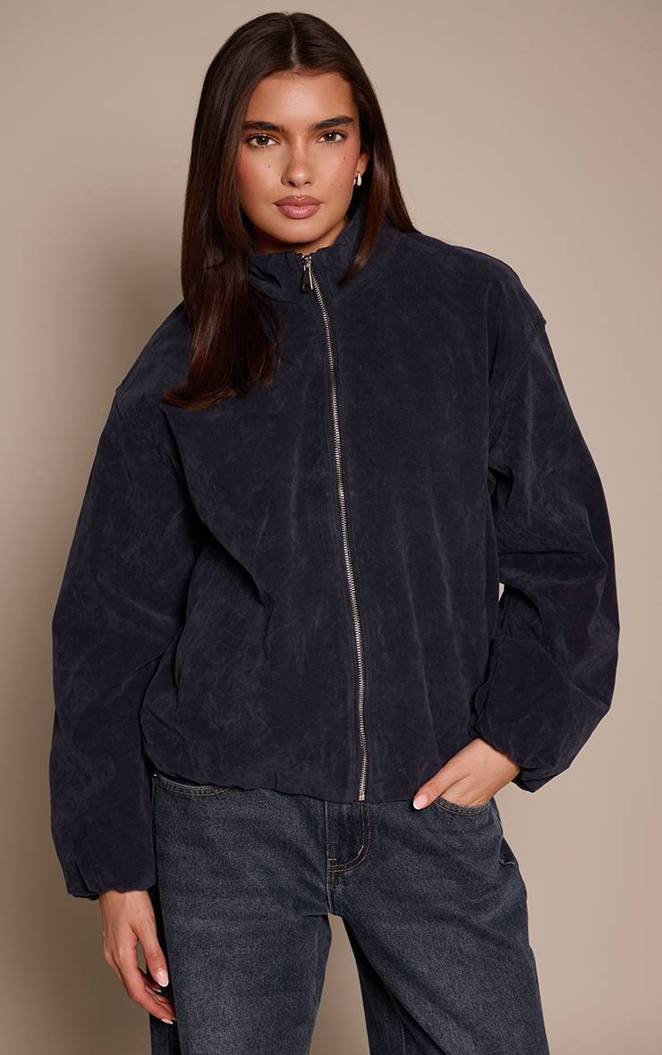 Bleu Marine Veste Bomber En Daim