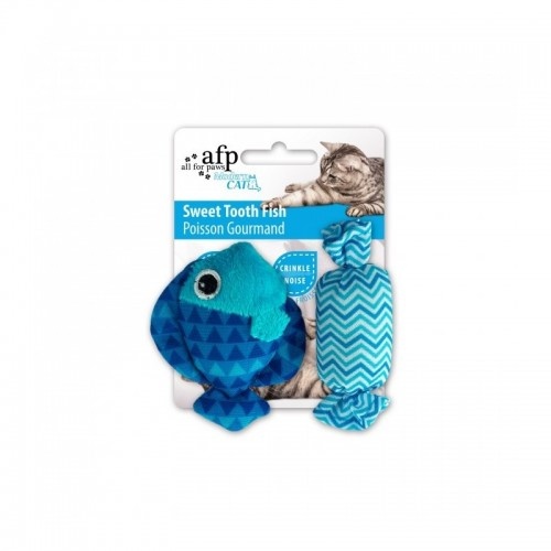 Brinquedo moderno para gatos All for Paws, em formato de peixe e doce.