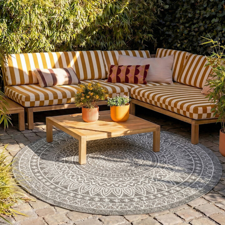 Rond buitenkleed - Summer Azteca Grijs