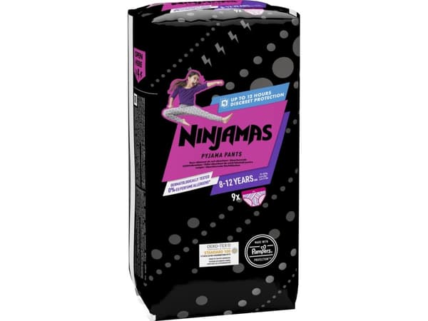Pampers Ninjamas for jenter 8-12 år Absorberende nattbukser, pakke med 9