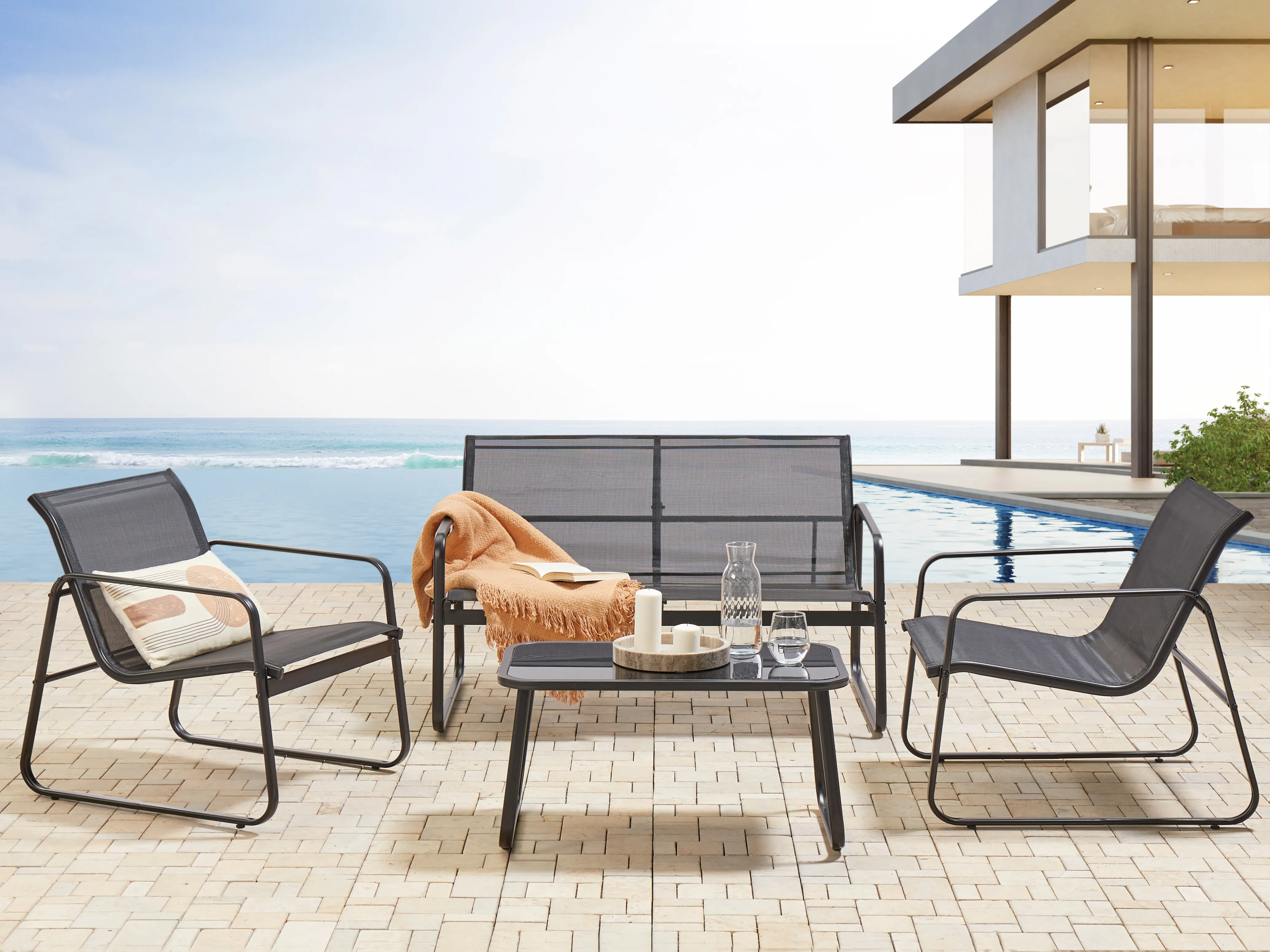 Loungeset met tafel 4-zits BARREA Metaal Zwart