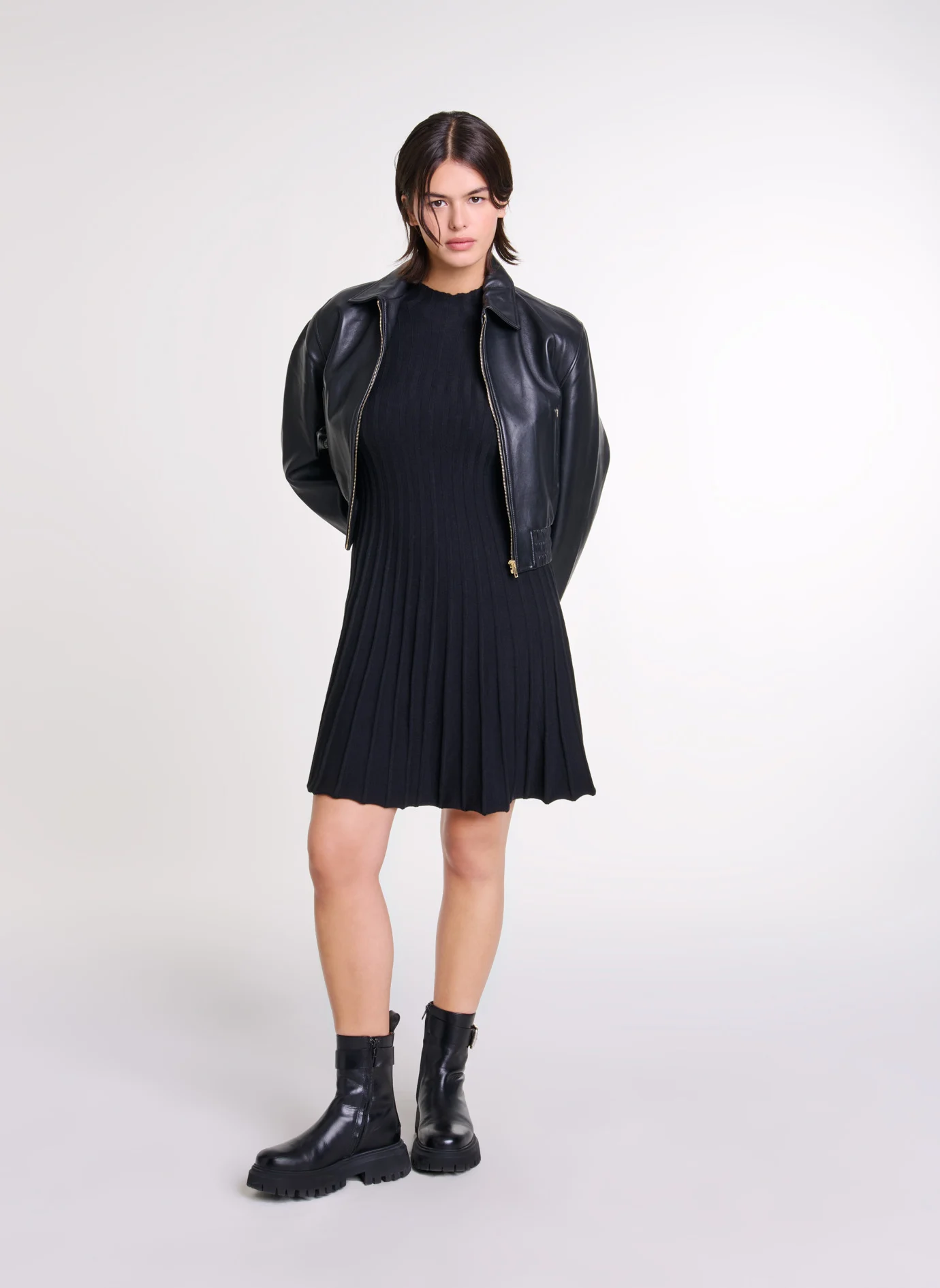 Veste col classique en cuir | Noir