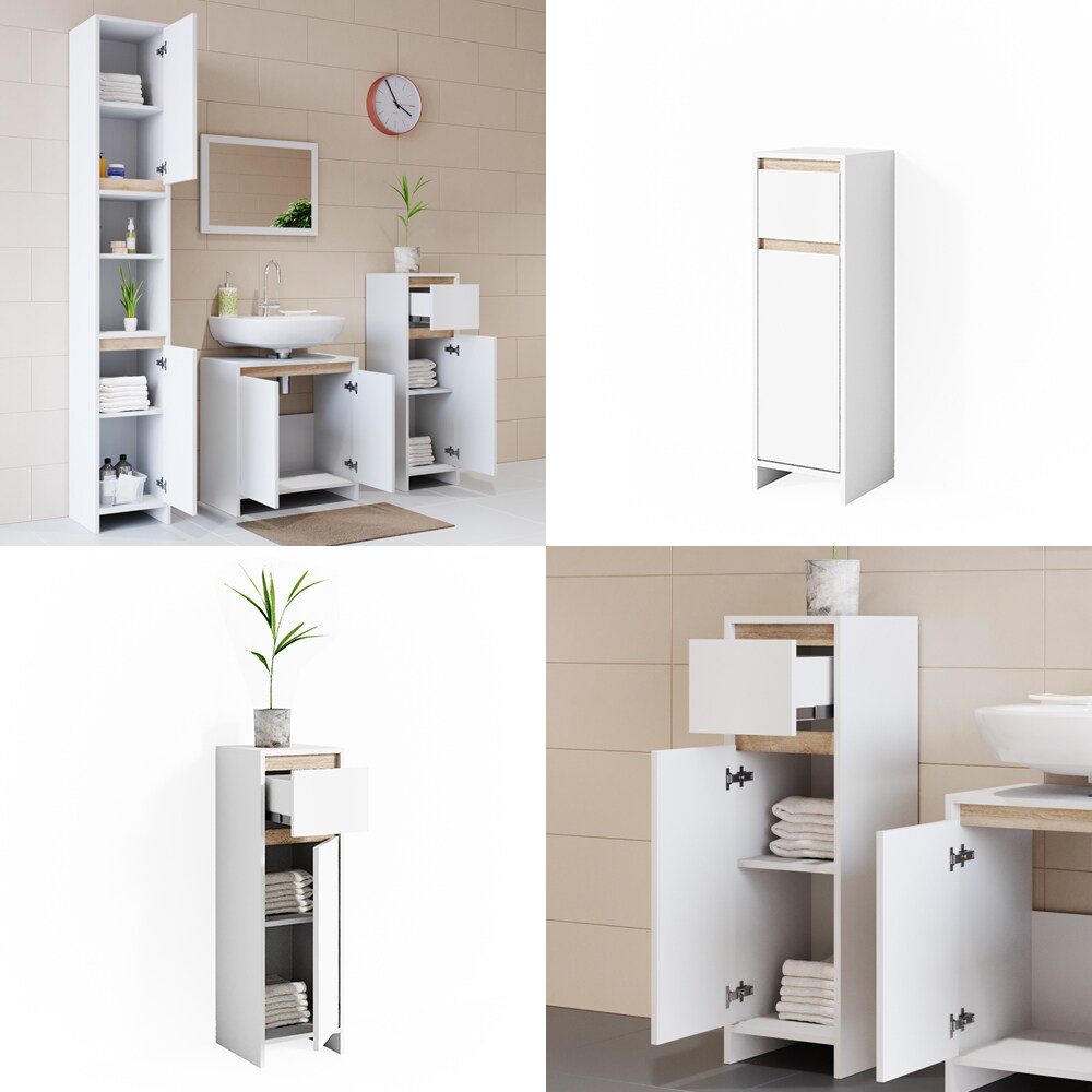 VICCO Badschrank EMMA Weiß Sonoma Eiche - Badezimmerschrank Badregal Midischrank