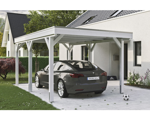 SKAN enkele carport, hout, Grunewald, 321 x 554 cm, wit