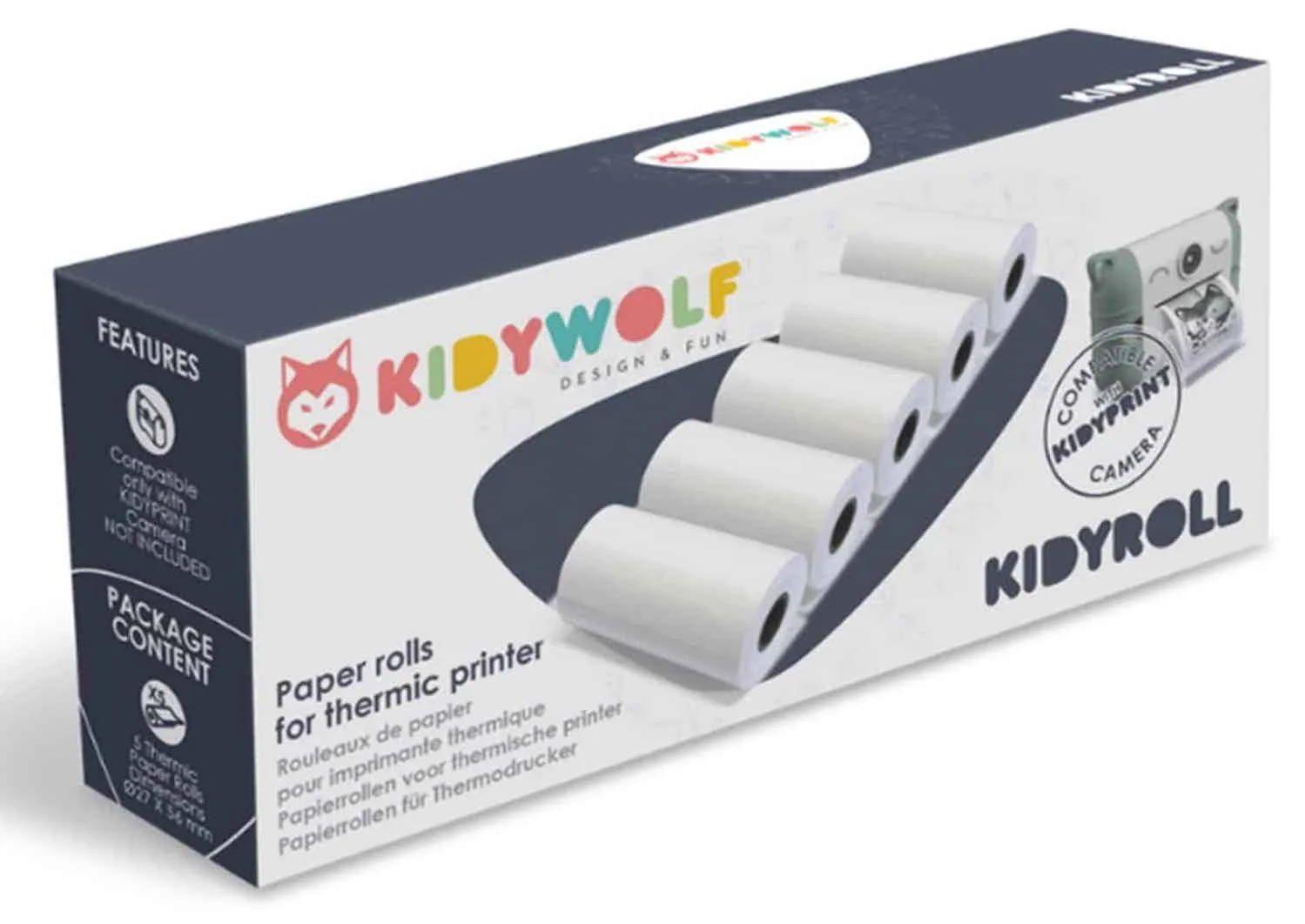 KidyWolf Kidywolf KidyRoll 5 klassieke papierrollen voor Kidyprint