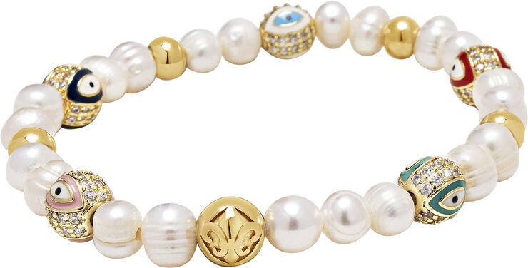 Nialaya Men's Evil Eye Pearl Bracelet Multi