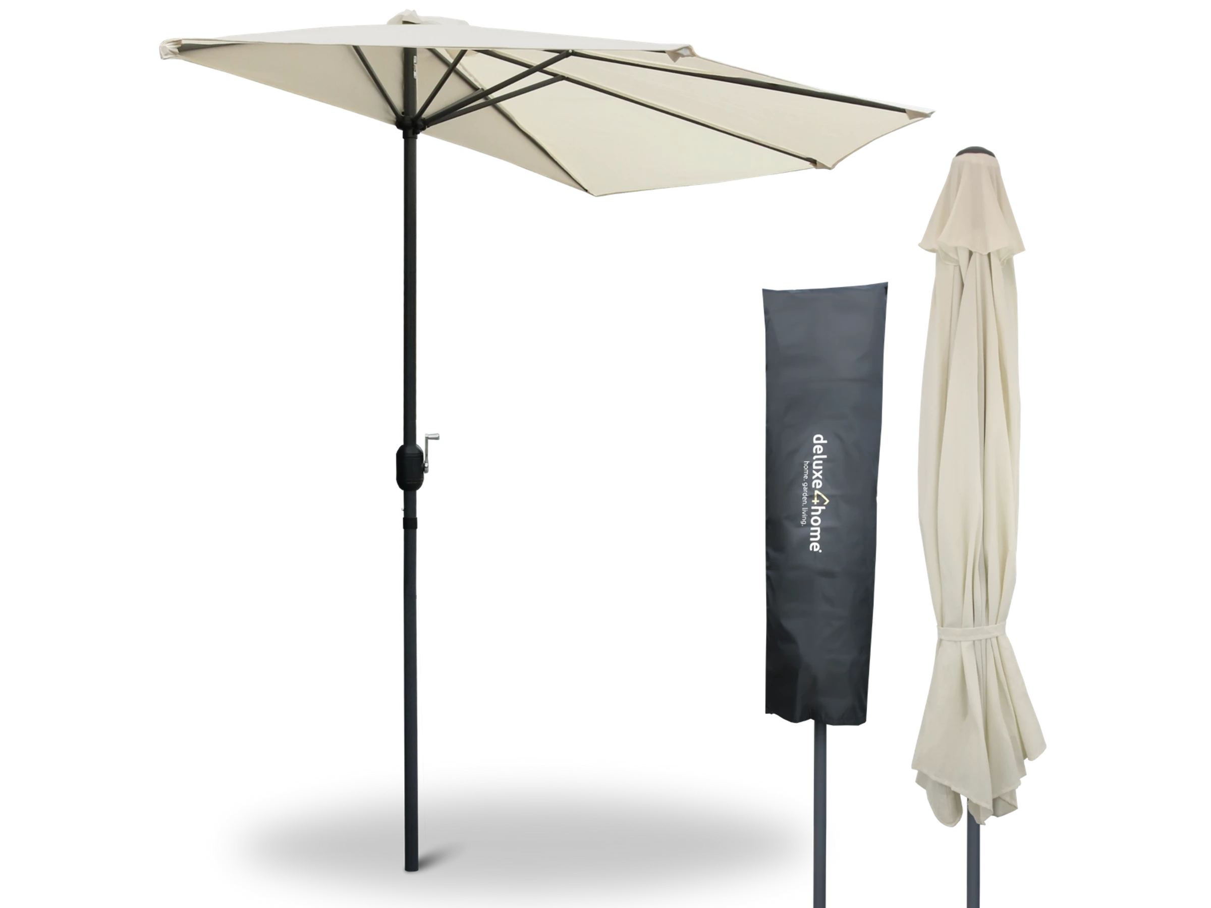deluxe4home Sonnenschirm Halbrund für Balkon Terrasse Radius 150cm Creme
