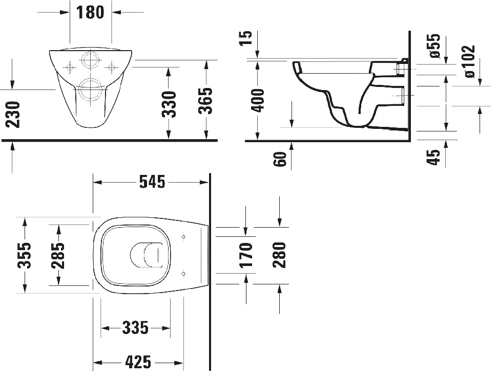 Duravit D-Code verhoogd toilet diepspoel wit glans