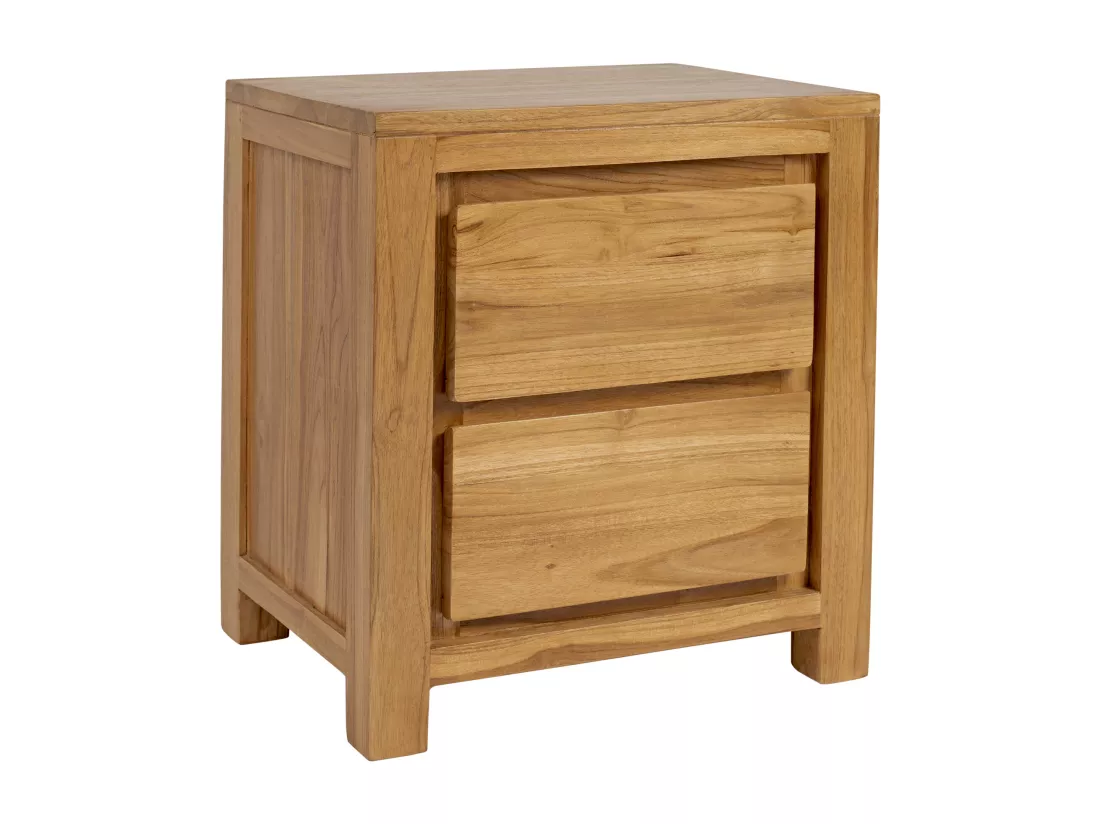 Lot de 2 tables de chevets avec 2 tiroirs en bois de teck - Coloris : Naturel - ALEMIA