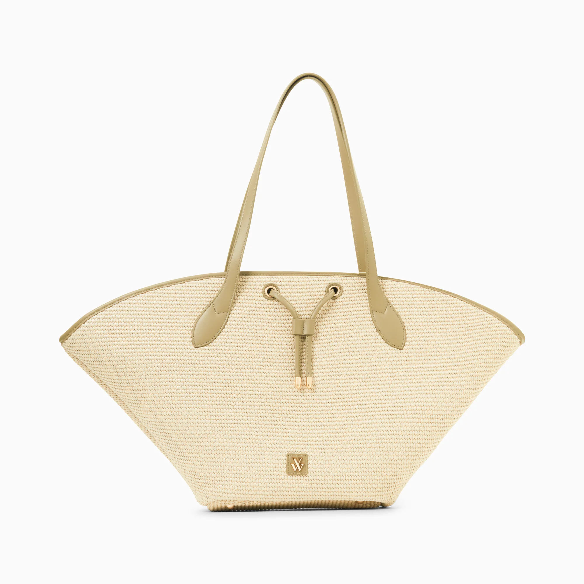 Sacs-Panier oversize Vivienne en raphia beige à détails kaki