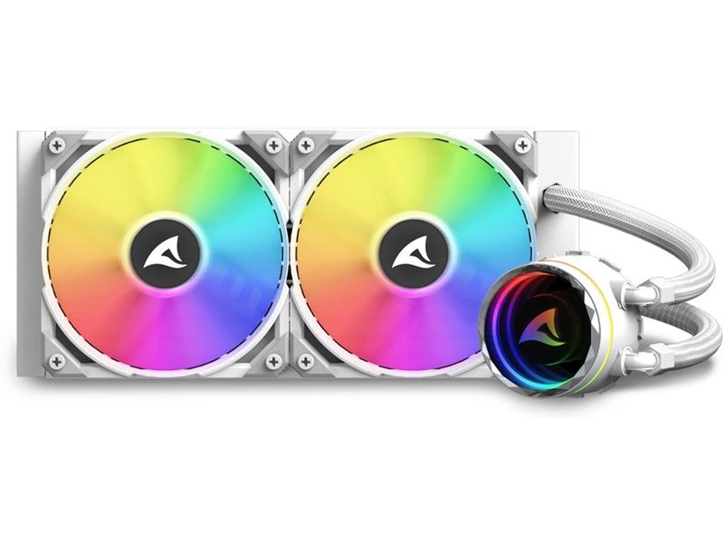 Sharkoon Wasserkühlung S80 RGB Weiss Kompakte All-in-One-Wasserkühlung mit einem 240-Millimeter-Radiator
