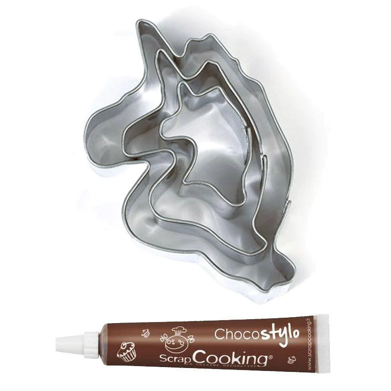 Stylo chocolat + 3 mini emporte-pièces en inox Licornes Youdoit
