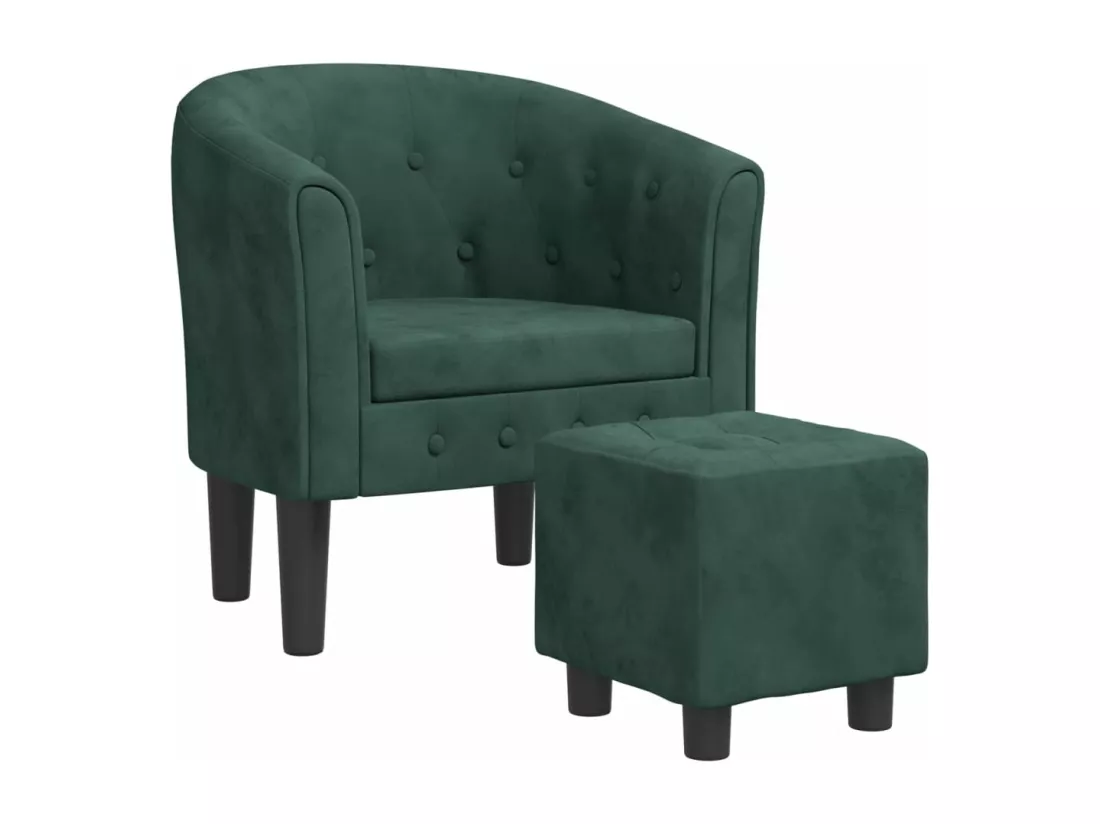 Fauteuil avec repose-pied vert foncé velours